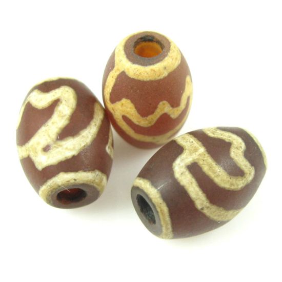 Wholesale Carnelian dZi bead - Oval Shape with Lotus Body -- 14mm by 10 mm ( 3 pcs)