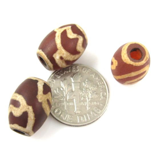 Wholesale Carnelian dZi bead - Oval Shape with Lotus Body -- 14mm by 10 mm ( 3 pcs)