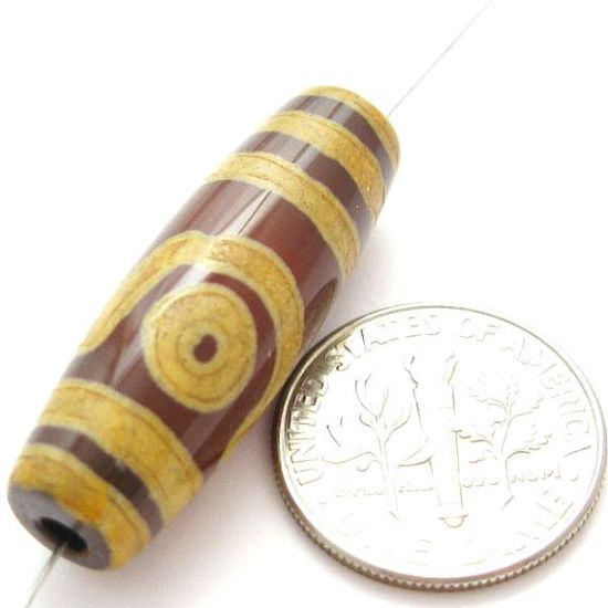 Wholesale Carnelian dZi bead - Olive Shape with 2-Eyes Totem --30mm by 10 mm (1 piece) 