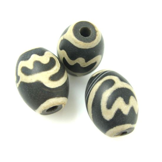 Wholesale Carnelian dZi bead - Oval Shape Lotus Body - Black-- 16mm by 12 mm ( 3 pcs)