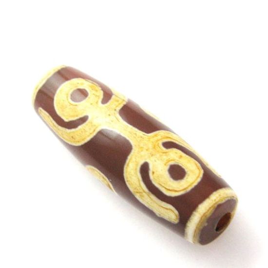 Wholesale Carnelian dZi bead - Olive Shape with 6-Eyes Totem --30mm by 10 mm (1 piece)
