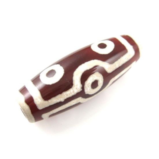 Wholesale Carnelian dZi bead - Olive Shape with 7-Eyes Totem- Glossy - 40mm by 14 mm (1 pc)
