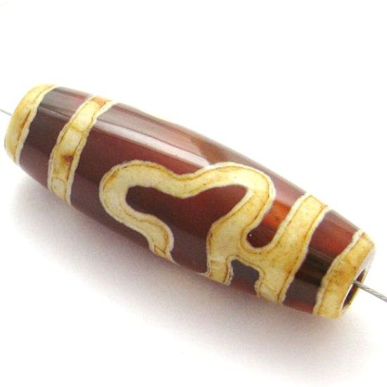 Wholesale Carnelian dZi Bead -Olive Shape Bodhi Totem-30mm by 10 mm (1 Piece)