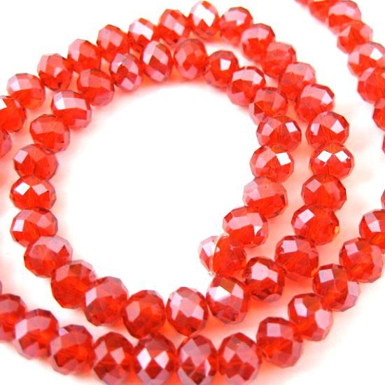 Wholesale Crystal Glass beads, 8X6mm Faceted Rondelle,Red,Sparkle Finish