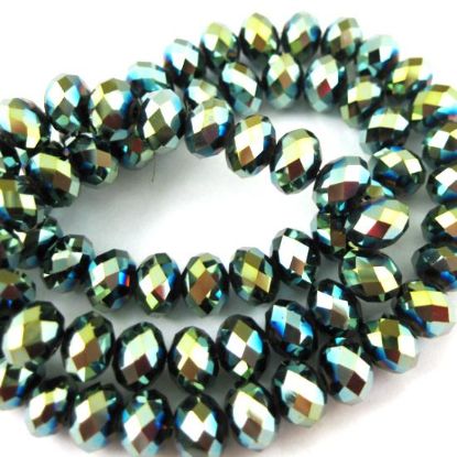 Wholesale Crystal Glass beads, 6X4mm Faceted Rondelle,Green+Coating