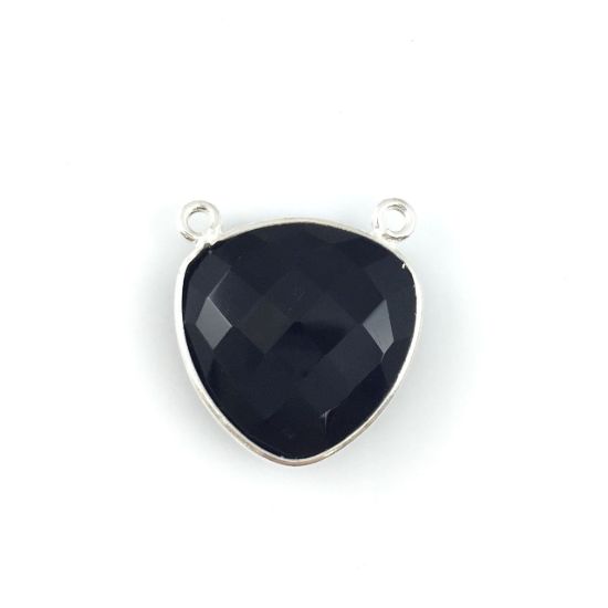 Wholesale Sterling Silver Black Onyx Large Trillion Shaped Bezel Gemstone Connector Links, Wholesale Gemstone Charms and Pendants for Jewelry Making