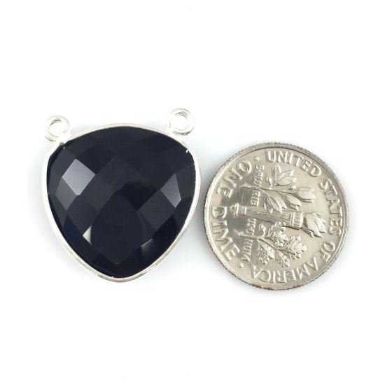 Wholesale Sterling Silver Black Onyx Large Trillion Shaped Bezel Gemstone Connector Links, Wholesale Gemstone Charms and Pendants for Jewelry Making