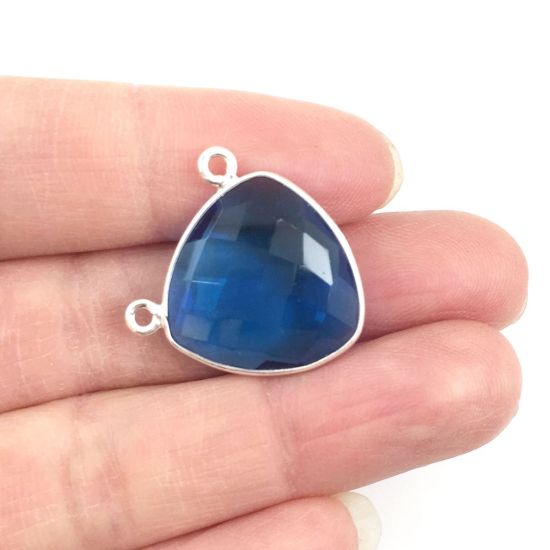 Wholesale Sterling Silver Blue Quartz Large Trillion Shaped Bezel Gemstone Connector Links, Wholesale Gemstone Charms and Pendants for Jewelry Making