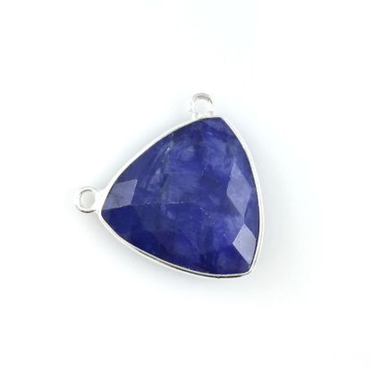 Wholesale Sterling Silver Blue Sapphire Dyed Large Trillion Shaped Bezel Gemstone Connector Links, Wholesale Gemstone Charms and Pendants for Jewelry Making