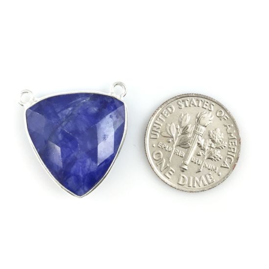 Wholesale Sterling Silver Blue Sapphire Dyed Large Trillion Shaped Bezel Gemstone Connector Links, Wholesale Gemstone Charms and Pendants for Jewelry Making