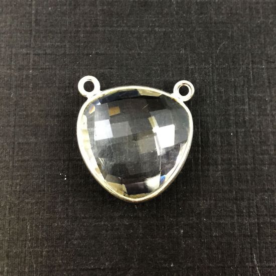 Wholesale Sterling Silver Crystal Quartz Large Trillion Shaped Bezel Gemstone Connector Links, Wholesale Gemstone Charms and Pendants for Jewelry Making