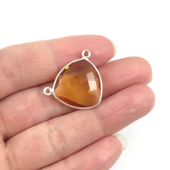 Wholesale Sterling Silver Citrine Quartz Large Trillion Shaped Bezel Gemstone Connector Links, Wholesale Gemstone Charms and Pendants for Jewelry Making