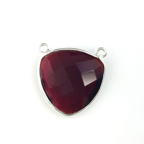 Wholesale Sterling Silver Garnet Quartz Large Trillion Shaped Bezel Gemstone Connector Links, Wholesale Gemstone Charms and Pendants for Jewelry Making