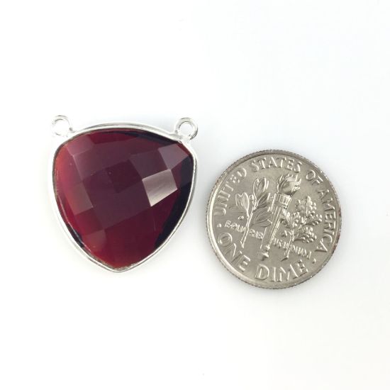 Wholesale Sterling Silver Garnet Quartz Large Trillion Shaped Bezel Gemstone Connector Links, Wholesale Gemstone Charms and Pendants for Jewelry Making