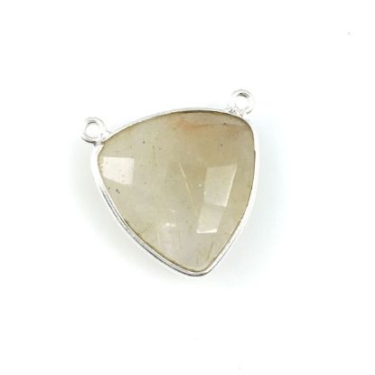 Wholesale Sterling Silver Gold Rutilated Quartz Large Trillion Shaped Bezel Gemstone Connector Links, Wholesale Gemstone Charms and Pendants for Jewelry Making