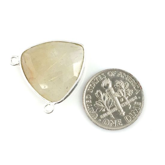 Wholesale Sterling Silver Gold Rutilated Quartz Large Trillion Shaped Bezel Gemstone Connector Links, Wholesale Gemstone Charms and Pendants for Jewelry Making