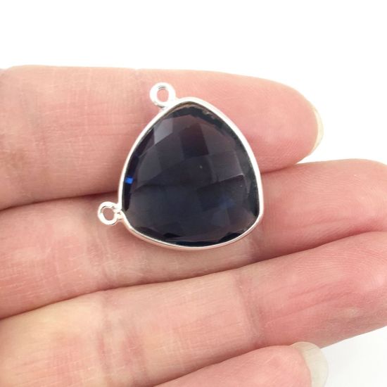Wholesale Sterling Silver Iolite Quartz Large Trillion Shaped Bezel Gemstone Connector Links, Wholesale Gemstone Charms and Pendants for Jewelry Making
