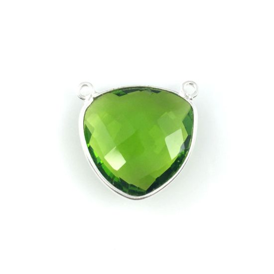 Wholesale Sterling Silver Peridot Quartz Large Trillion Shaped Bezel Gemstone Connector Links, Wholesale Gemstone Charms and Pendants for Jewelry Making