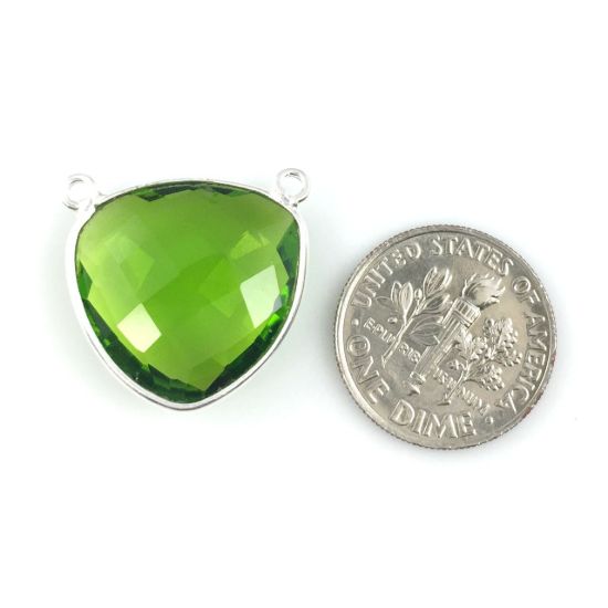 Wholesale Sterling Silver Peridot Quartz Large Trillion Shaped Bezel Gemstone Connector Links, Wholesale Gemstone Charms and Pendants for Jewelry Making