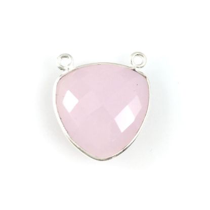Wholesale Sterling Silver Pink Chalcedony Large Trillion Shaped Bezel Gemstone Connector Links, Wholesale Gemstone Charms and Pendants for Jewelry Making