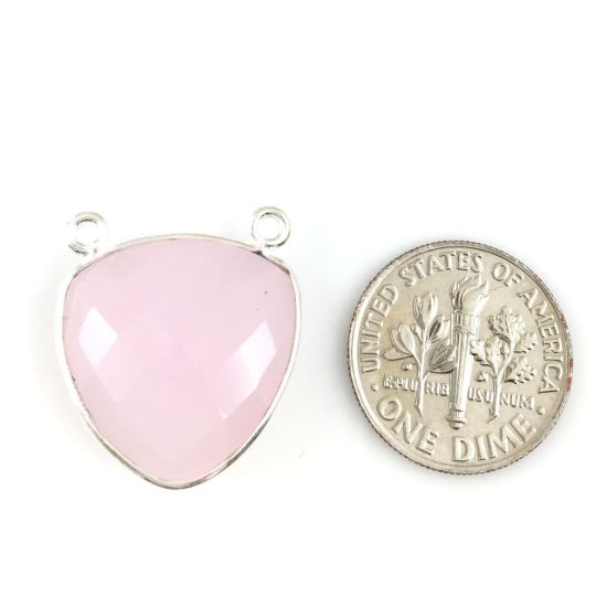 Wholesale Sterling Silver Pink Chalcedony Large Trillion Shaped Bezel Gemstone Connector Links, Wholesale Gemstone Charms and Pendants for Jewelry Making