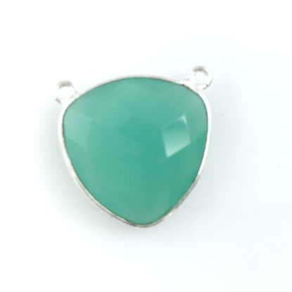Wholesale Sterling Silver Peru Chalcedony Large Trillion Shaped Bezel Gemstone Connector Links, Wholesale Gemstone Charms and Pendants for Jewelry Making