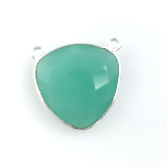 Wholesale Sterling Silver Peru Chalcedony Large Trillion Shaped Bezel Gemstone Connector Links, Wholesale Gemstone Charms and Pendants for Jewelry Making