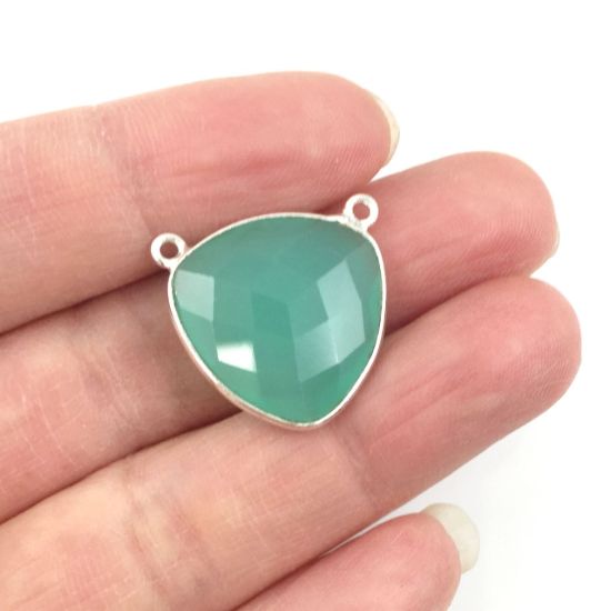 Wholesale Sterling Silver Peru Chalcedony Large Trillion Shaped Bezel Gemstone Connector Links, Wholesale Gemstone Charms and Pendants for Jewelry Making