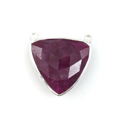 Wholesale Sterling Silver Ruby Dyed Large Trillion Shaped Bezel Gemstone Connector Links, Wholesale Gemstone Charms and Pendants for Jewelry Making