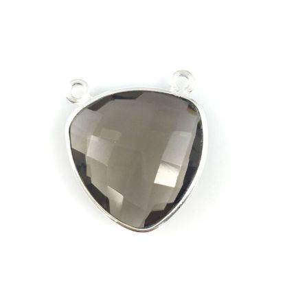 Wholesale Sterling Silver Smokey Quartz Large Trillion Shaped Bezel Gemstone Connector Links, Wholesale Gemstone Charms and Pendants for Jewelry Making