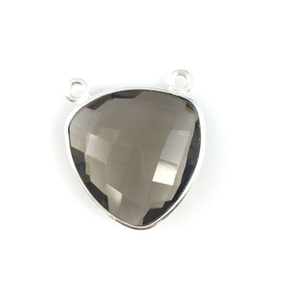 Wholesale Sterling Silver Smokey Quartz Large Trillion Shaped Bezel Gemstone Connector Links, Wholesale Gemstone Charms and Pendants for Jewelry Making
