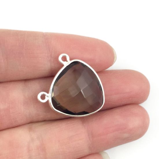 Wholesale Sterling Silver Smokey Quartz Large Trillion Shaped Bezel Gemstone Connector Links, Wholesale Gemstone Charms and Pendants for Jewelry Making