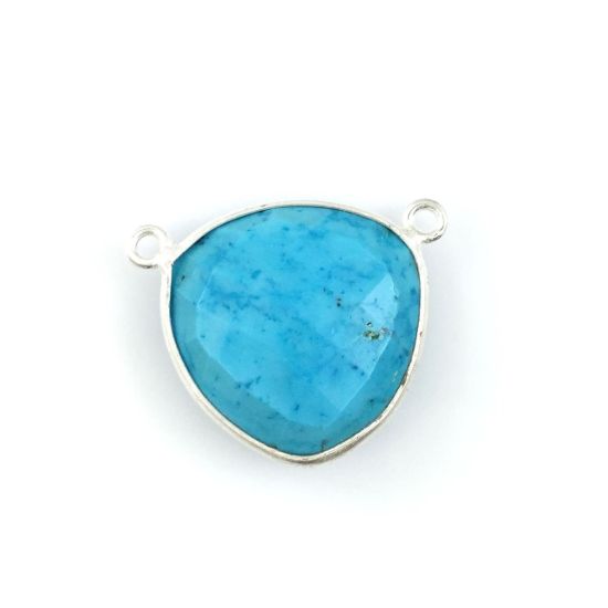 Wholesale Sterling Silver Turquoise Large Trillion Shaped Bezel Gemstone Connector Links, Wholesale Gemstone Charms and Pendants for Jewelry Making