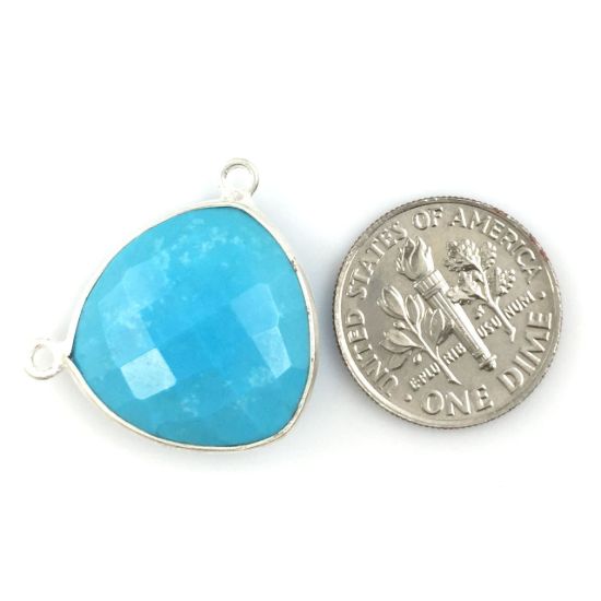 Wholesale Sterling Silver Turquoise Large Trillion Shaped Bezel Gemstone Connector Links, Wholesale Gemstone Charms and Pendants for Jewelry Making