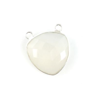 Wholesale Sterling Silver White Chalcedony Large Trillion Shaped Bezel Gemstone Connector Links, Wholesale Gemstone Charms and Pendants for Jewelry Making