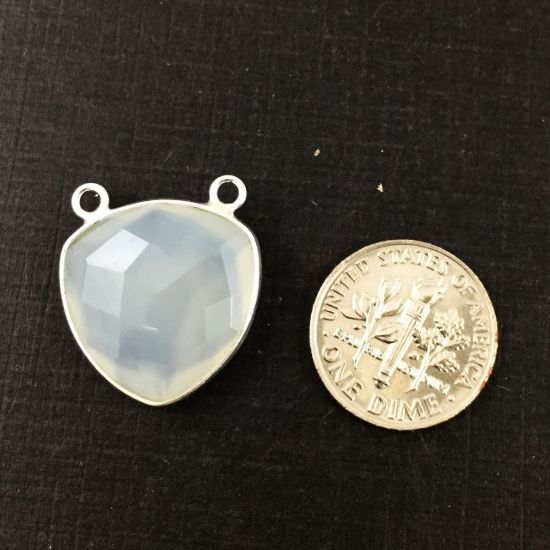 Wholesale Sterling Silver White Chalcedony Large Trillion Shaped Bezel Gemstone Connector Links, Wholesale Gemstone Charms and Pendants for Jewelry Making