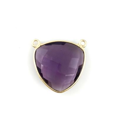 Wholesale Gold plated Sterling Silver Amethyst Quartz Large Trillion Shaped Bezel Gemstone Connector Links, Wholesale Gemstone Charms and Pendants for Jewelry Making