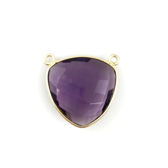 Wholesale Gold plated Sterling Silver Amethyst Quartz Large Trillion Shaped Bezel Gemstone Connector Links, Wholesale Gemstone Charms and Pendants for Jewelry Making