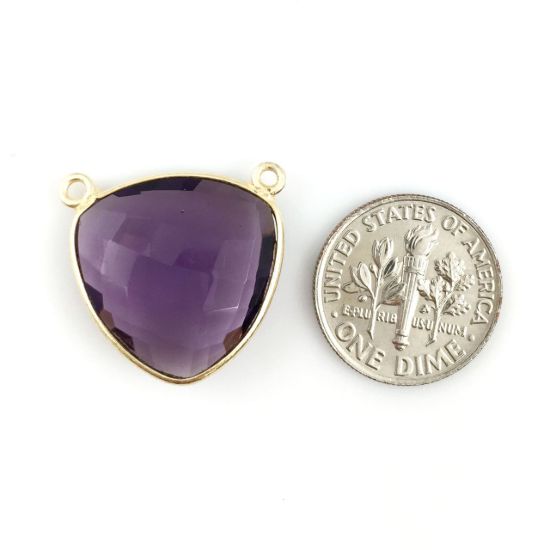 Wholesale Gold plated Sterling Silver Amethyst Quartz Large Trillion Shaped Bezel Gemstone Connector Links, Wholesale Gemstone Charms and Pendants for Jewelry Making