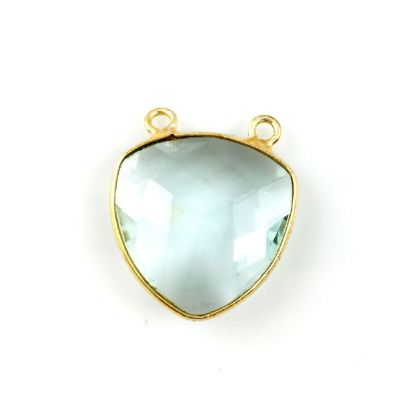 Wholesale Gold plated Sterling Silver Aqua Quartz Large Trillion Shaped Bezel Gemstone Connector Links, Wholesale Gemstone Charms and Pendants for Jewelry Making