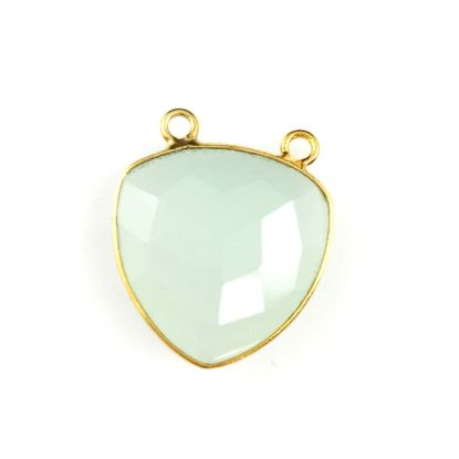 Wholesale Gold plated Sterling Silver Aqua Chalcedony Large Trillion Shaped Bezel Gemstone Connector Links, Wholesale Gemstone Charms and Pendants for Jewelry Making