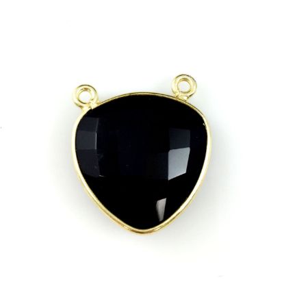 Wholesale Gold plated Sterling Silver Black Onyx Large Trillion Shaped Bezel Gemstone Connector Links, Wholesale Gemstone Charms and Pendants for Jewelry Making