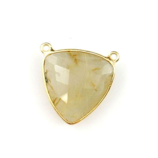 Wholesale Gold plated Sterling Silver Gold Rutilated Quartz Large Trillion Shaped Bezel Gemstone Connector Links, Wholesale Gemstone Charms and Pendants for Jewelry Making