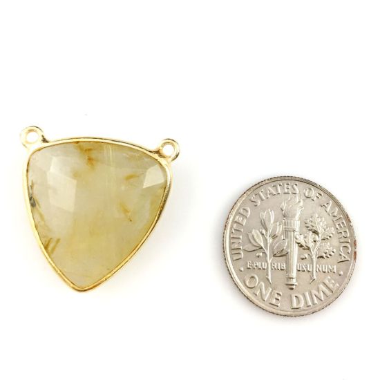 Wholesale Gold plated Sterling Silver Gold Rutilated Quartz Large Trillion Shaped Bezel Gemstone Connector Links, Wholesale Gemstone Charms and Pendants for Jewelry Making