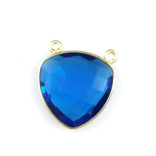 Wholesale Gold plated Sterling Silver Blue Quartz Large Trillion Shaped Bezel Gemstone Connector Links, Wholesale Gemstone Charms and Pendants for Jewelry Making