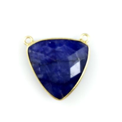 Wholesale Gold plated Sterling Silver Blue Sapphire Dyed Large Trillion Shaped Bezel Gemstone Connector Links, Wholesale Gemstone Charms and Pendants for Jewelry Making