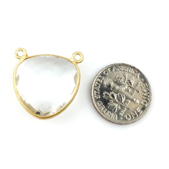 Wholesale Gold plated Sterling Silver Crytsal Quartz Large Trillion Shaped Bezel Gemstone Connector Links, Wholesale Gemstone Charms and Pendants for Jewelry Making