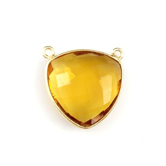 Wholesale Gold plated Sterling Silver Citrine Quartz Large Trillion Shaped Bezel Gemstone Connector Links, Wholesale Gemstone Charms and Pendants for Jewelry Making
