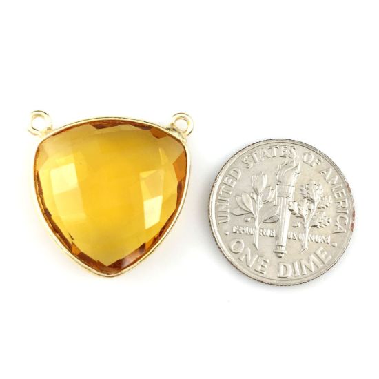 Wholesale Gold plated Sterling Silver Citrine Quartz Large Trillion Shaped Bezel Gemstone Connector Links, Wholesale Gemstone Charms and Pendants for Jewelry Making