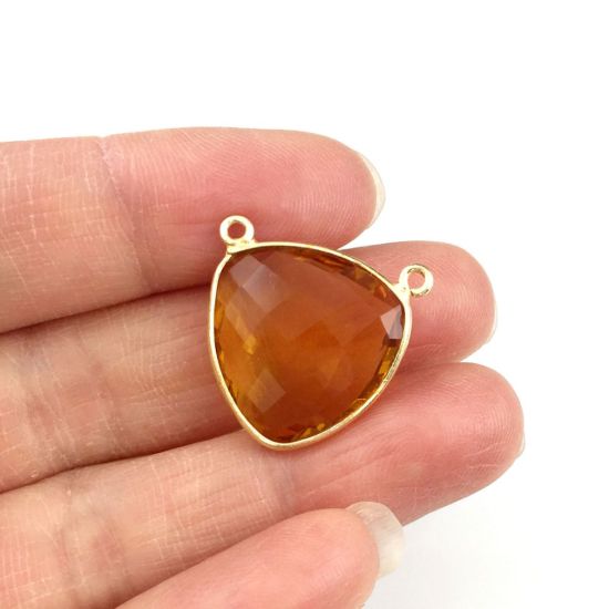 Wholesale Gold plated Sterling Silver Citrine Quartz Large Trillion Shaped Bezel Gemstone Connector Links, Wholesale Gemstone Charms and Pendants for Jewelry Making